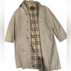 Vintage Burberry Classic Nova Check Plaid Tan Beige Trench Coat Mens size L